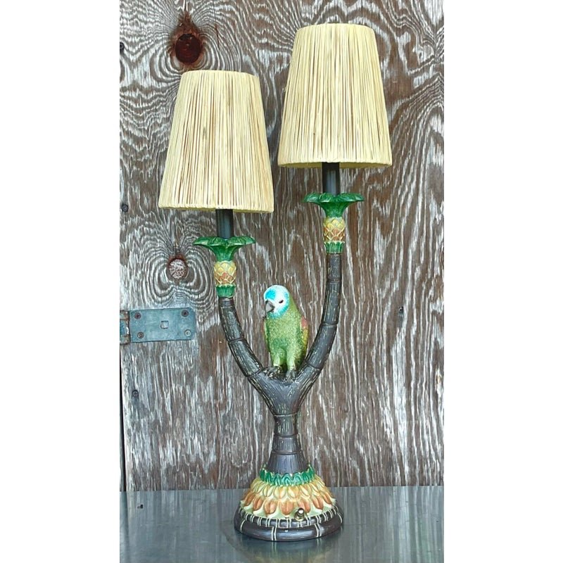 Vintage Boho Happy Parakeet Lamp - Detail view