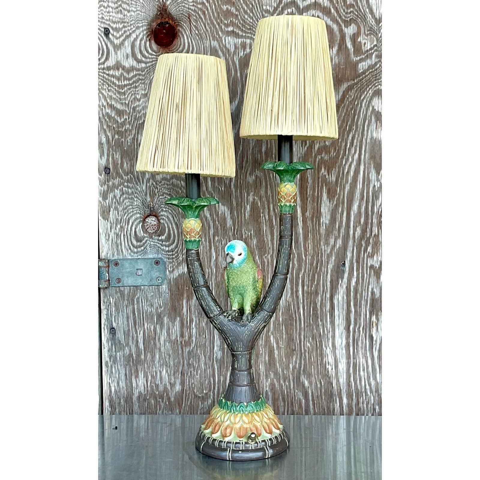 Vintage Boho Happy Parakeet Lamp - Side view