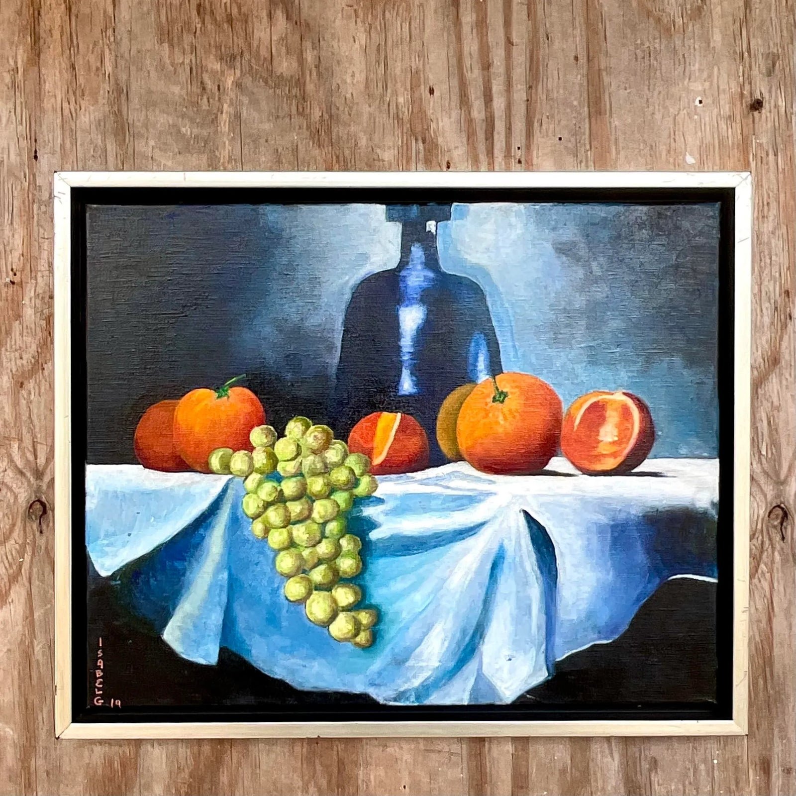 Vintage Boho Signed Original Oil Painting, Still Life on Canvas - Side view