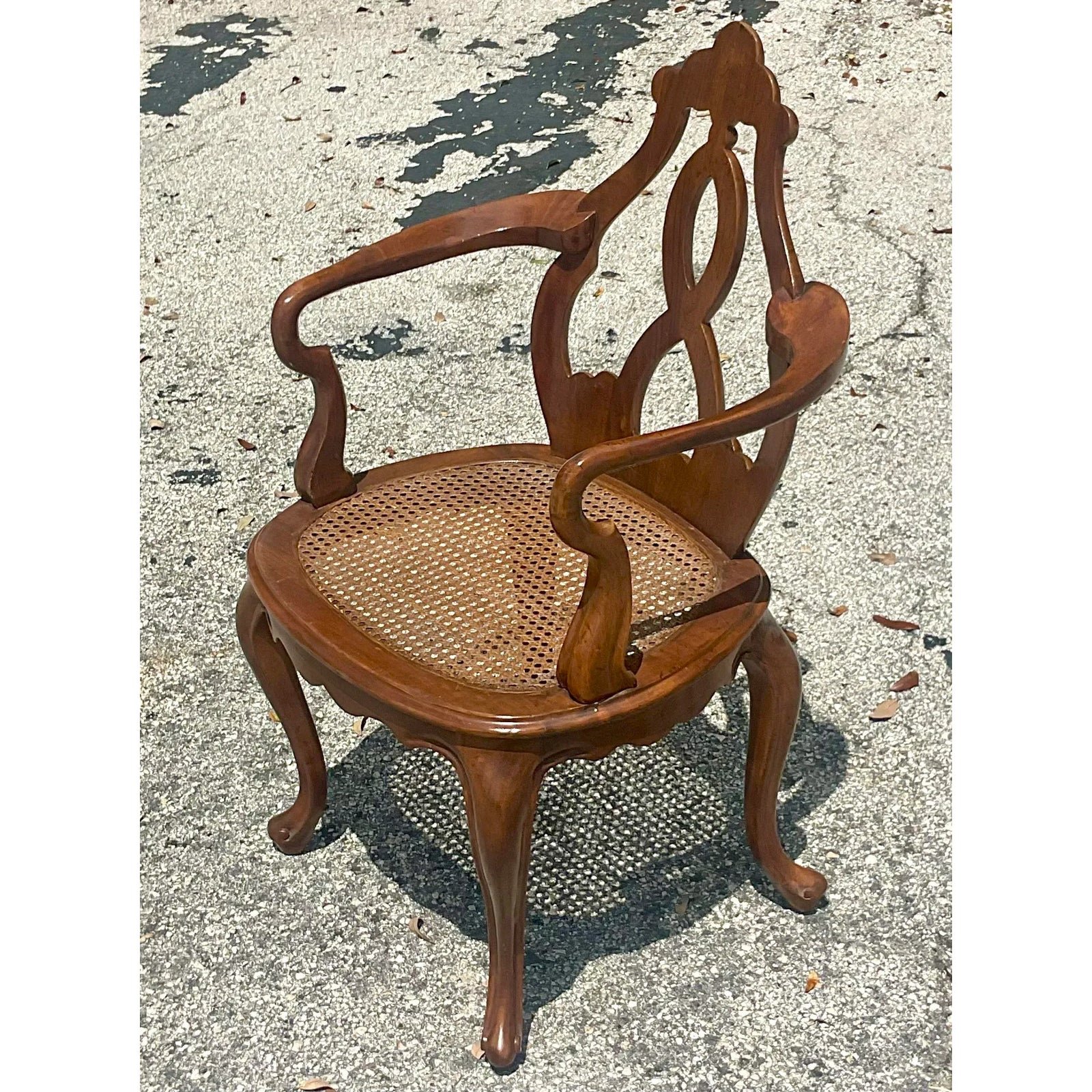 Vintage Boho Italian Fruitwood Venetian Style Cane Chair - Back view