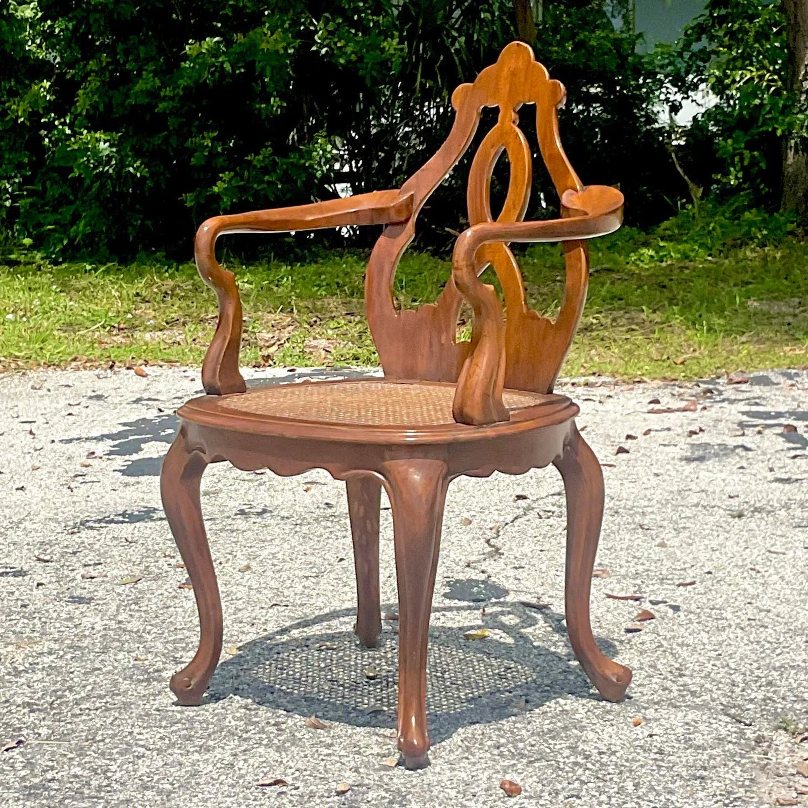 Vintage Boho Italian Fruitwood Venetian Style Cane Chair - Detail view