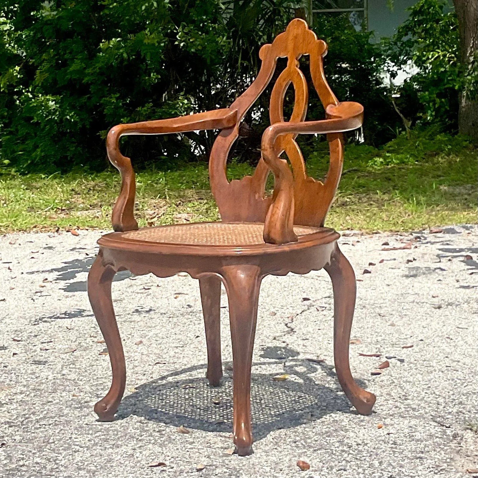 Vintage Boho Italian Fruitwood Venetian Style Cane Chair - Side view