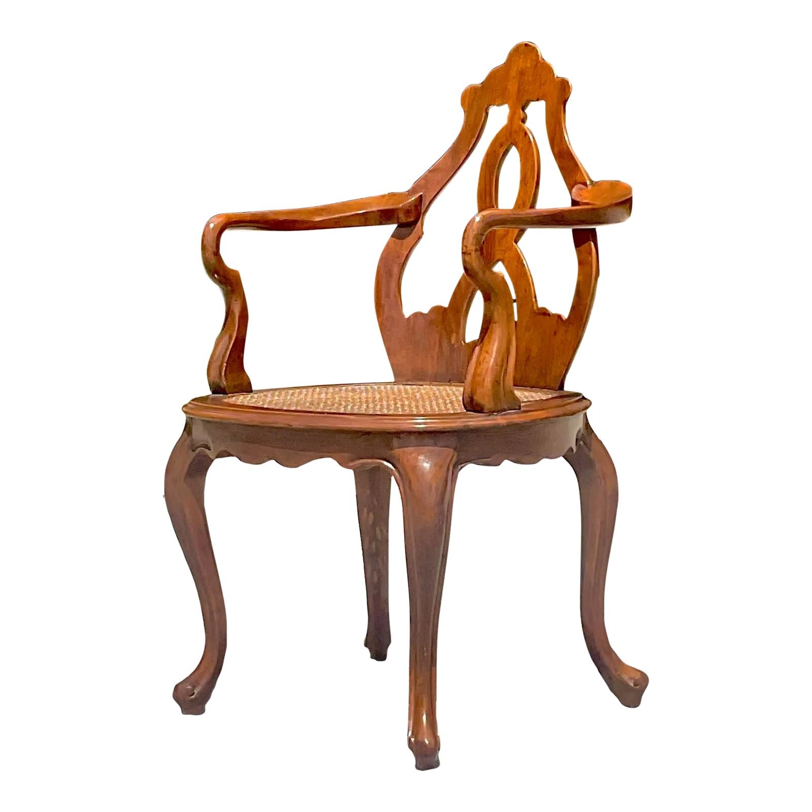 Vintage Boho Italian Fruitwood Venetian Style Cane Chair