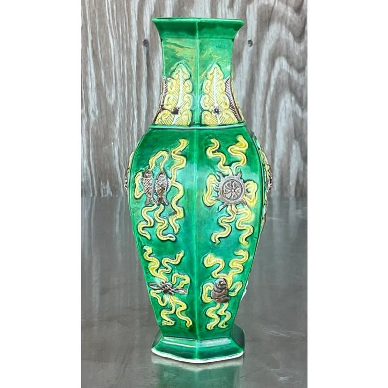 Vintage 1920s Asian Dragon Vase - Back view