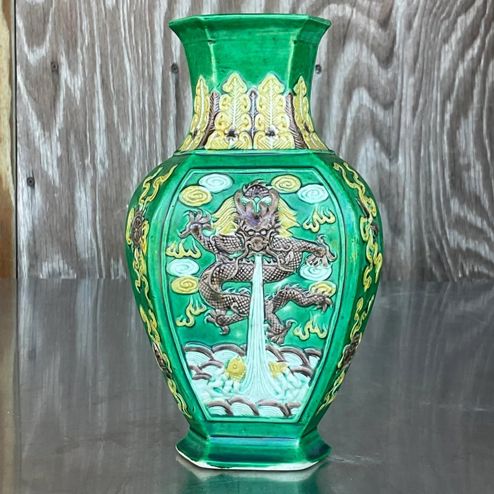 Vintage 1920s Asian Dragon Vase - Side view