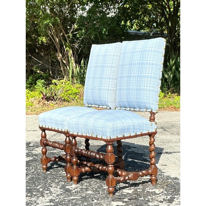 Vintage Boho Barley Twist Chairs - A Pair - Side view