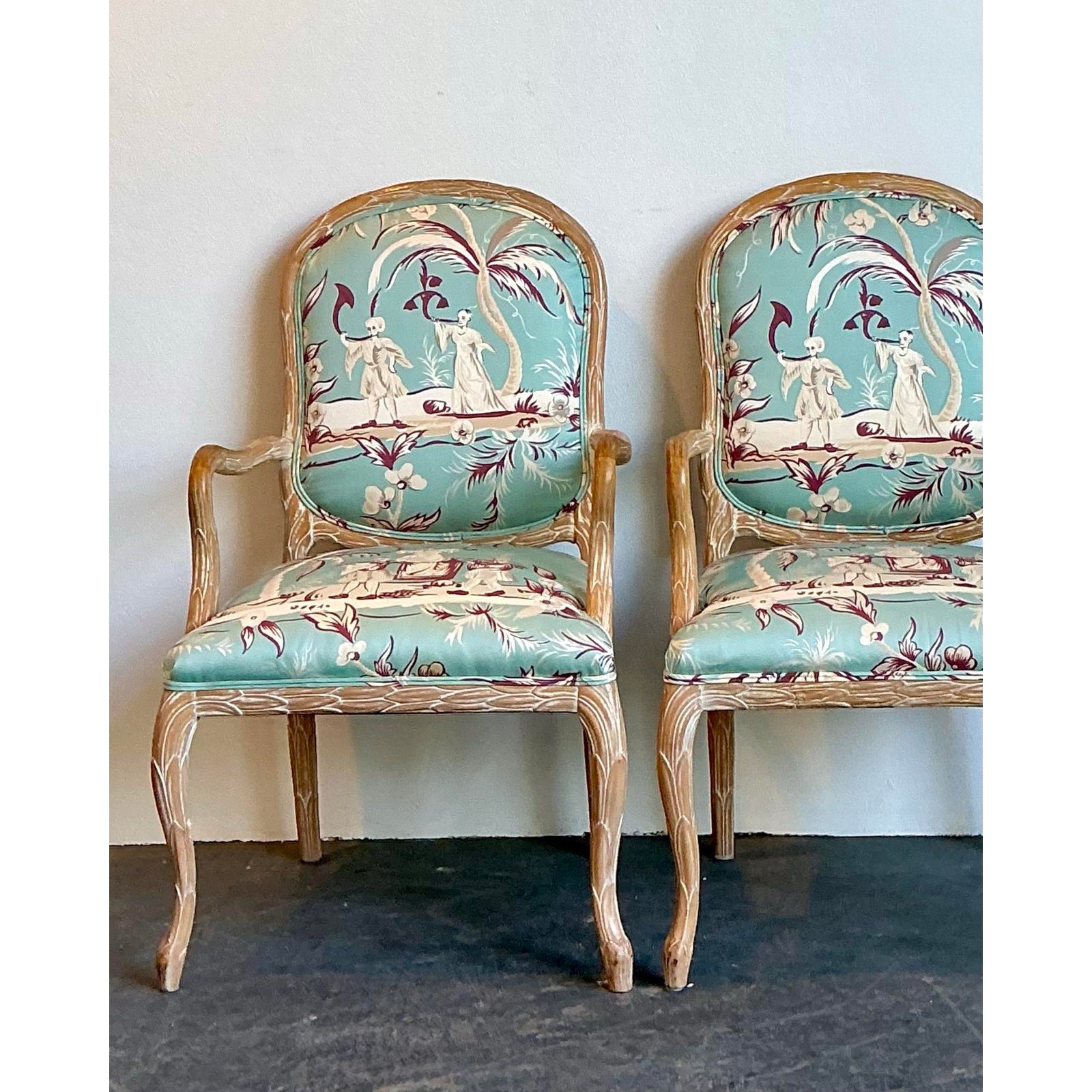 Vintage Faux Bois Fauteuil Chairs - A Pair - Detail view
