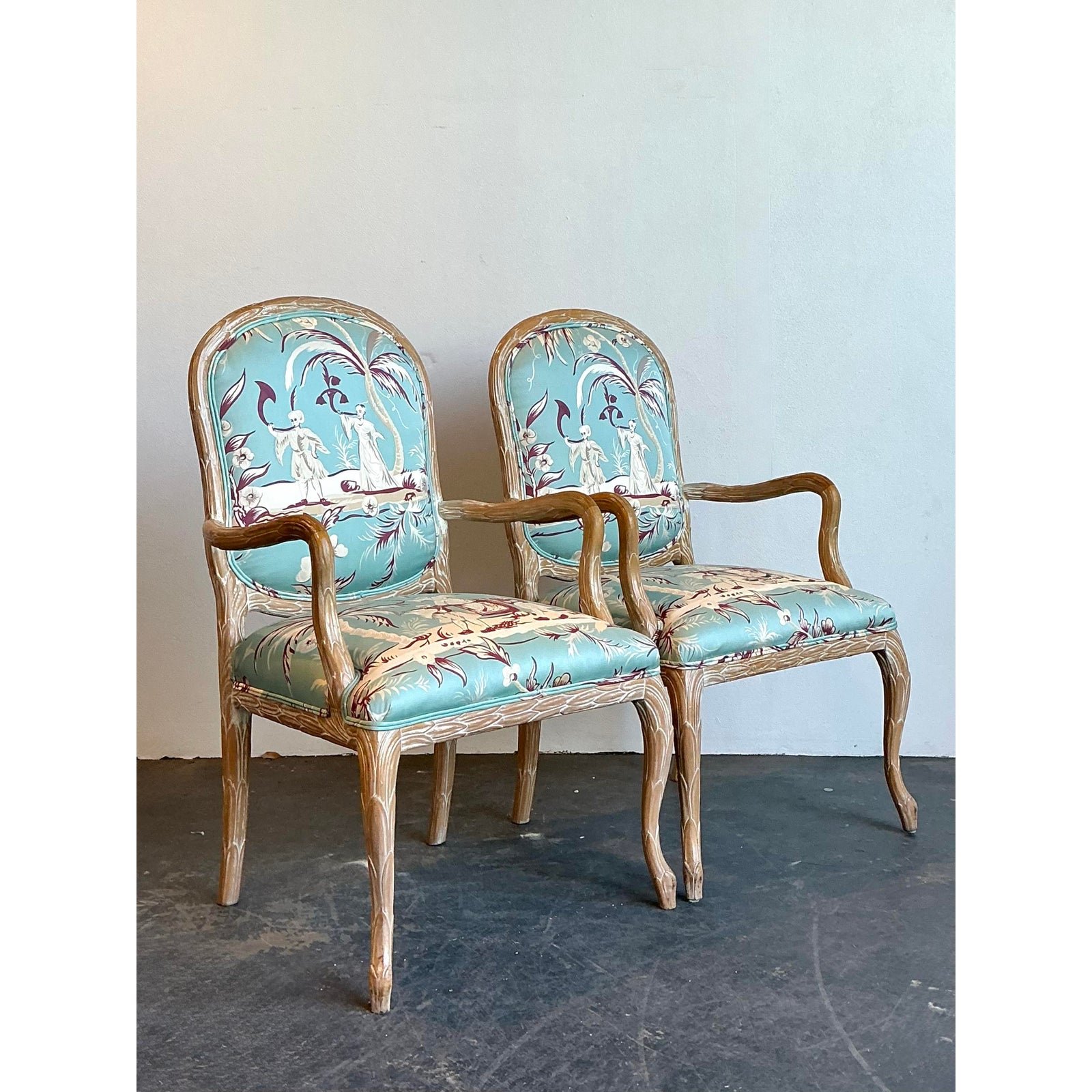 Vintage Faux Bois Fauteuil Chairs - A Pair - Top view