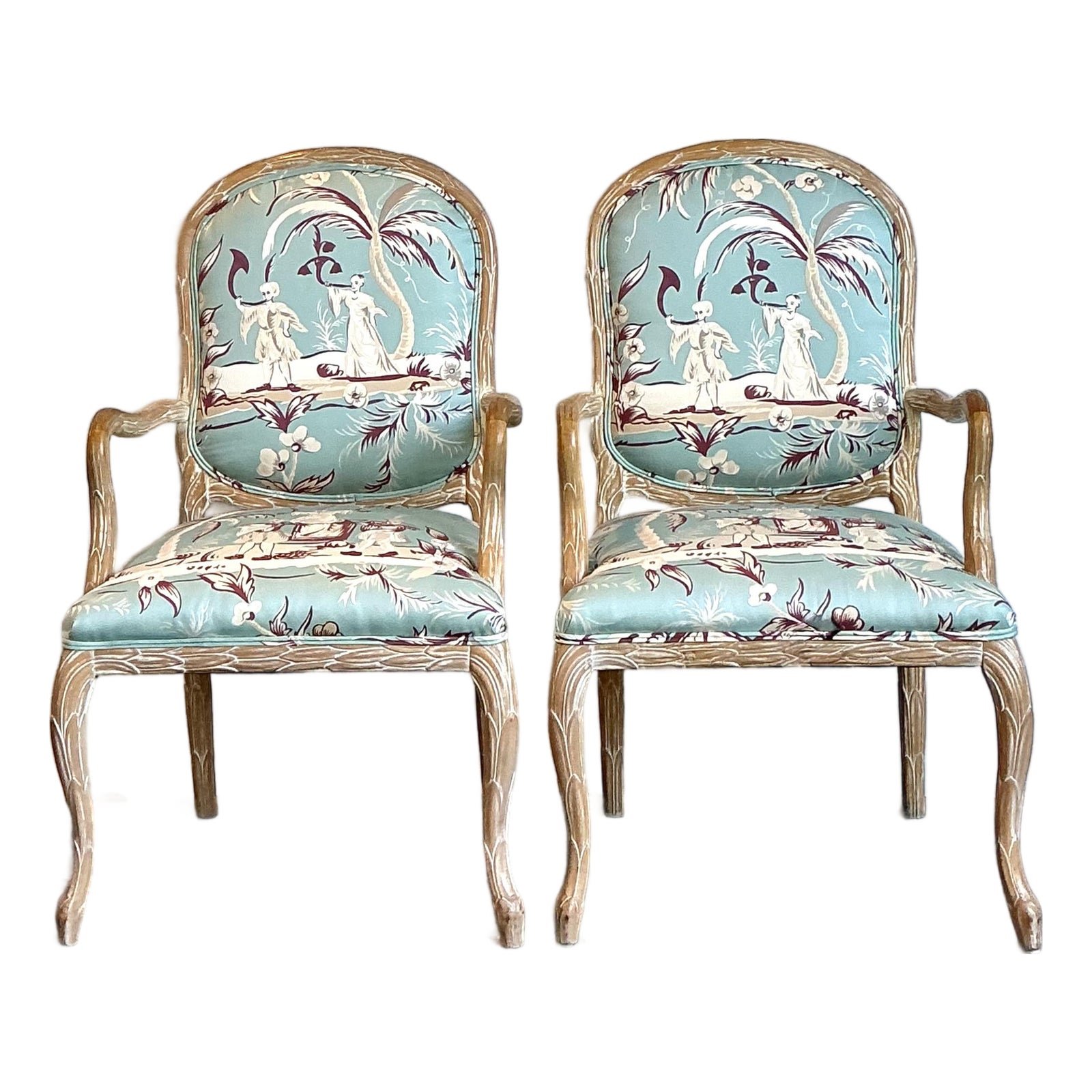 Vintage Faux Bois Fauteuil Chairs - A Pair