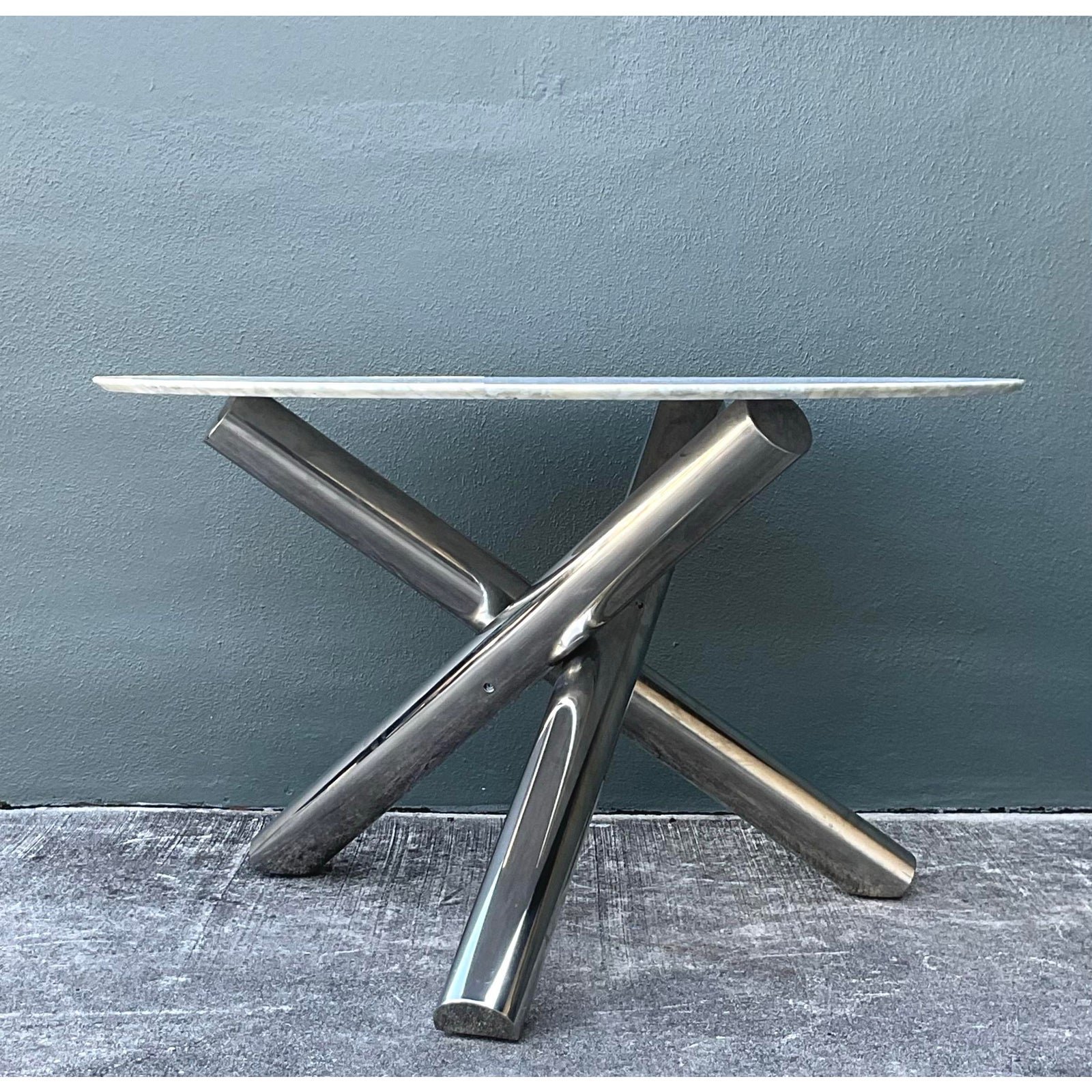 Vintage Italian Minotti Chrome and Marble Table - Back view