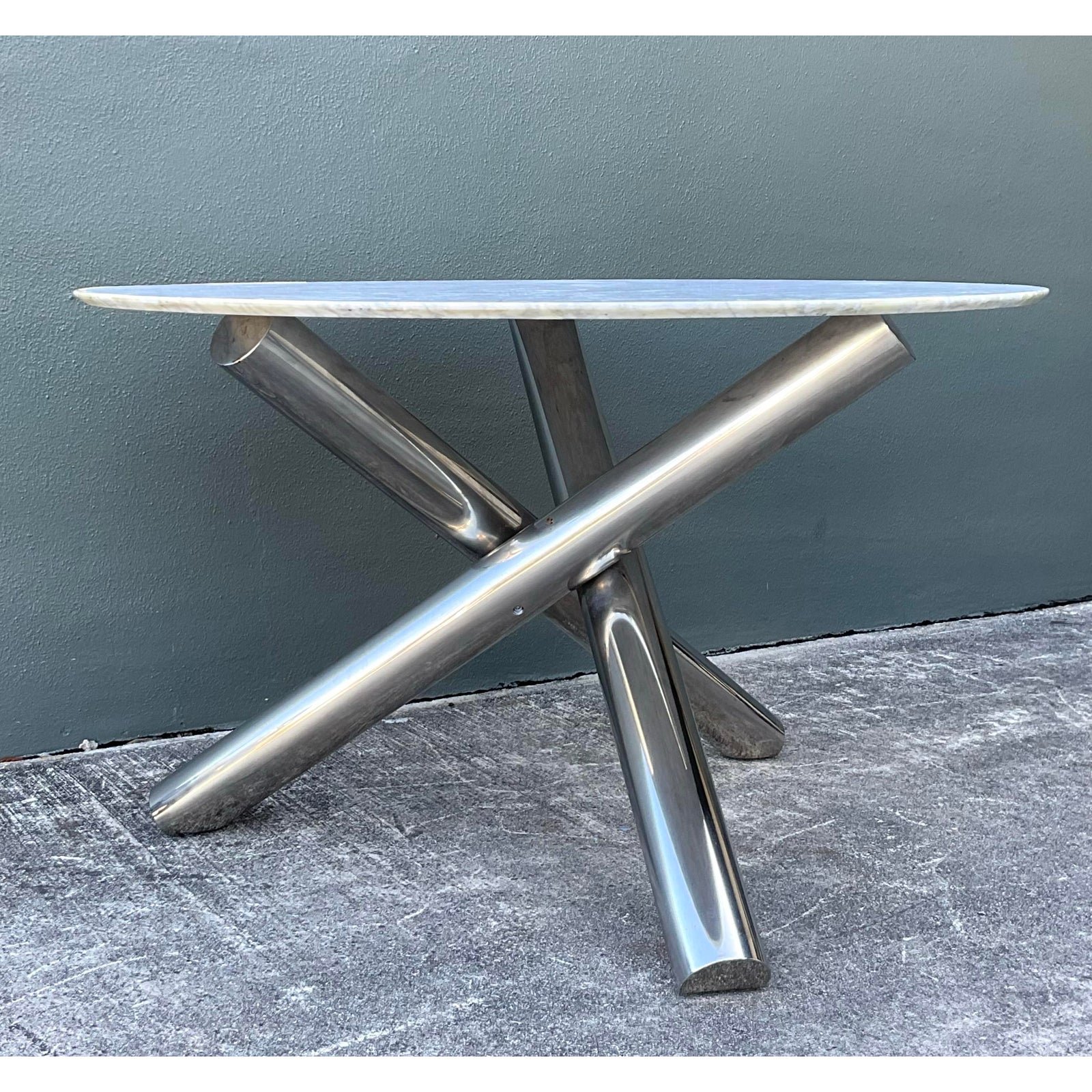 Vintage Italian Minotti Chrome and Marble Table - Top view