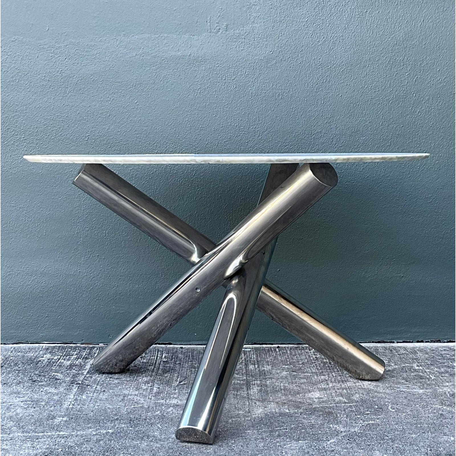 Vintage Italian Minotti Chrome and Marble Table - Side view
