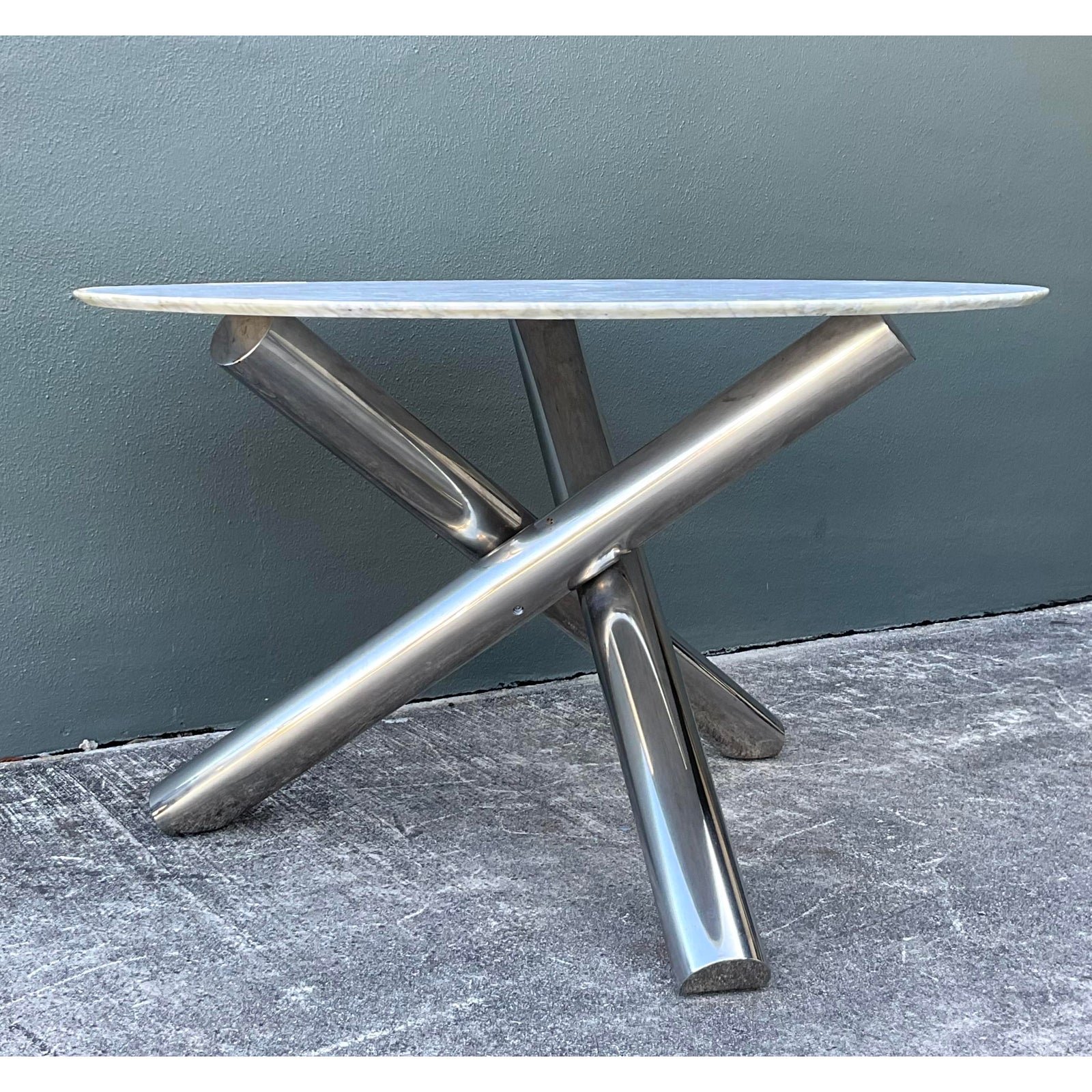Vintage Italian Minotti Chrome and Marble Table - Detail view