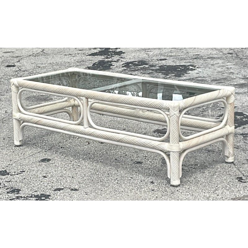 Vintage Coastal Cerused Pencil Reed Coffee Table - Back view