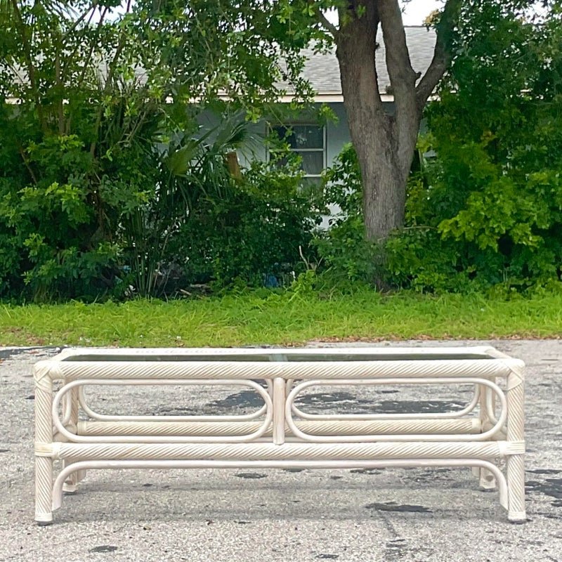 Vintage Coastal Cerused Pencil Reed Coffee Table - Side view