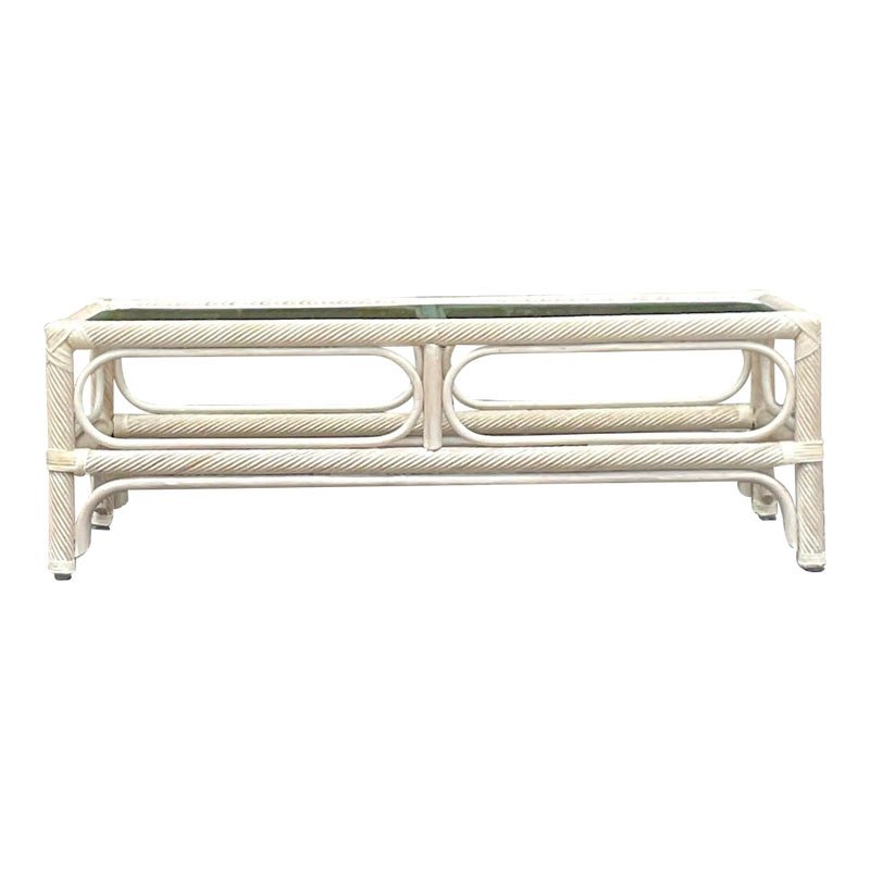 Vintage Coastal Cerused Pencil Reed Coffee Table