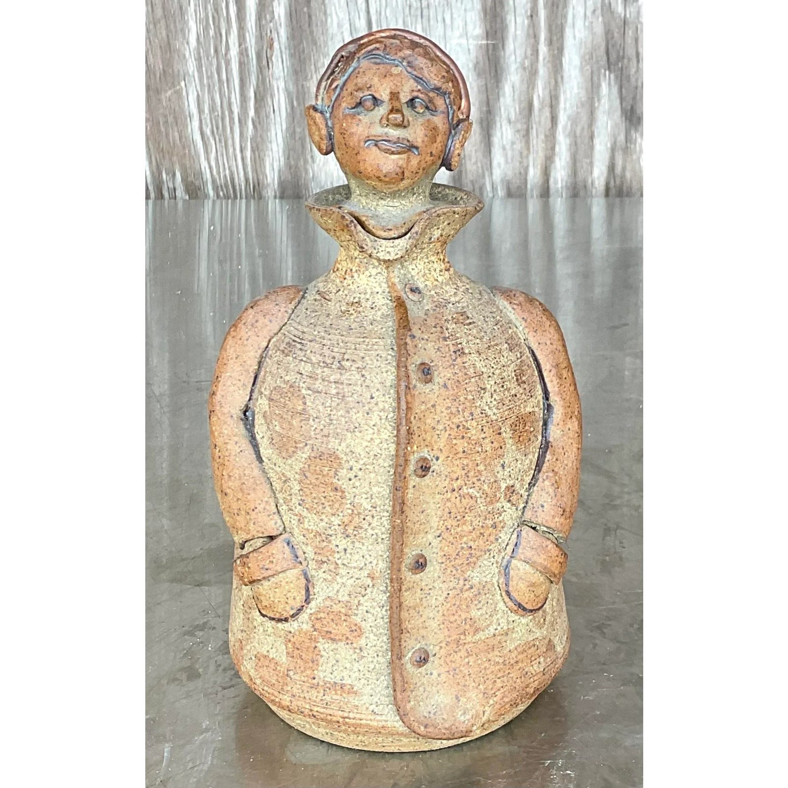 Vintage Boho Studio Pottery Decanter - Detail view