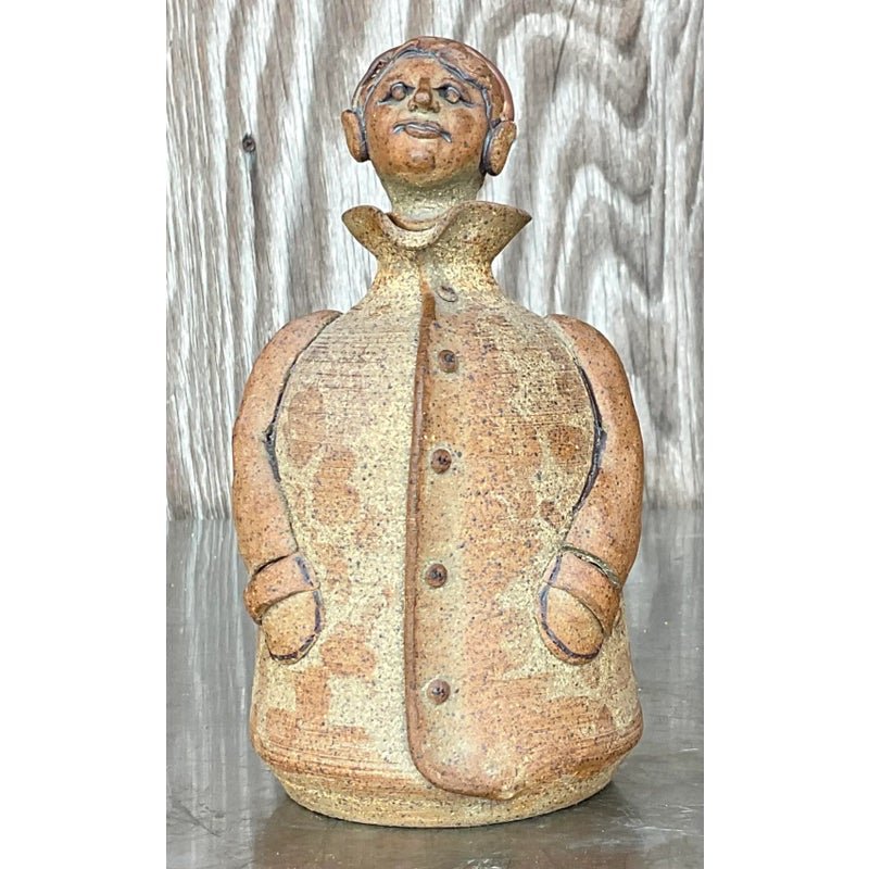 Vintage Boho Studio Pottery Decanter - Side view