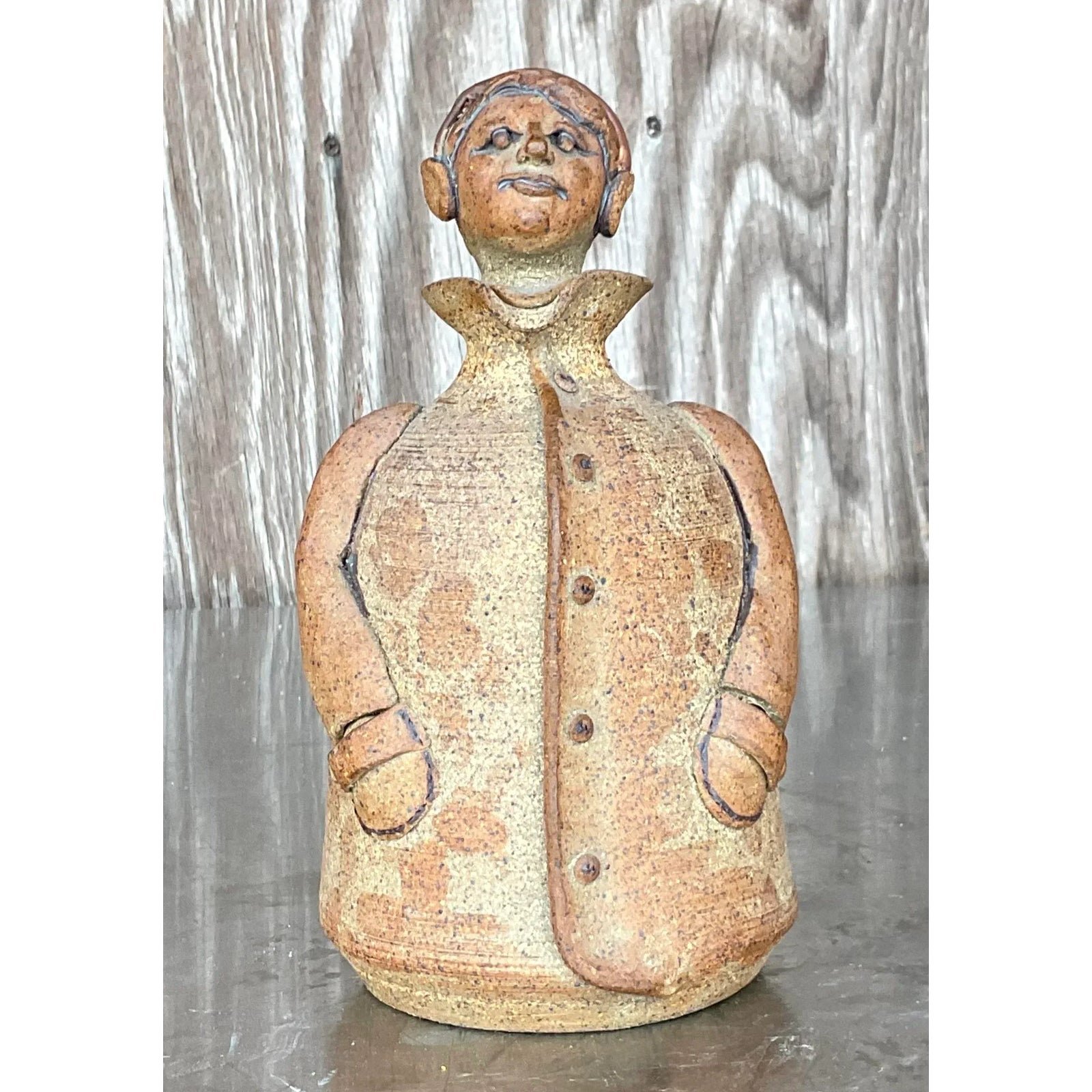 Vintage Boho Studio Pottery Decanter - Back view