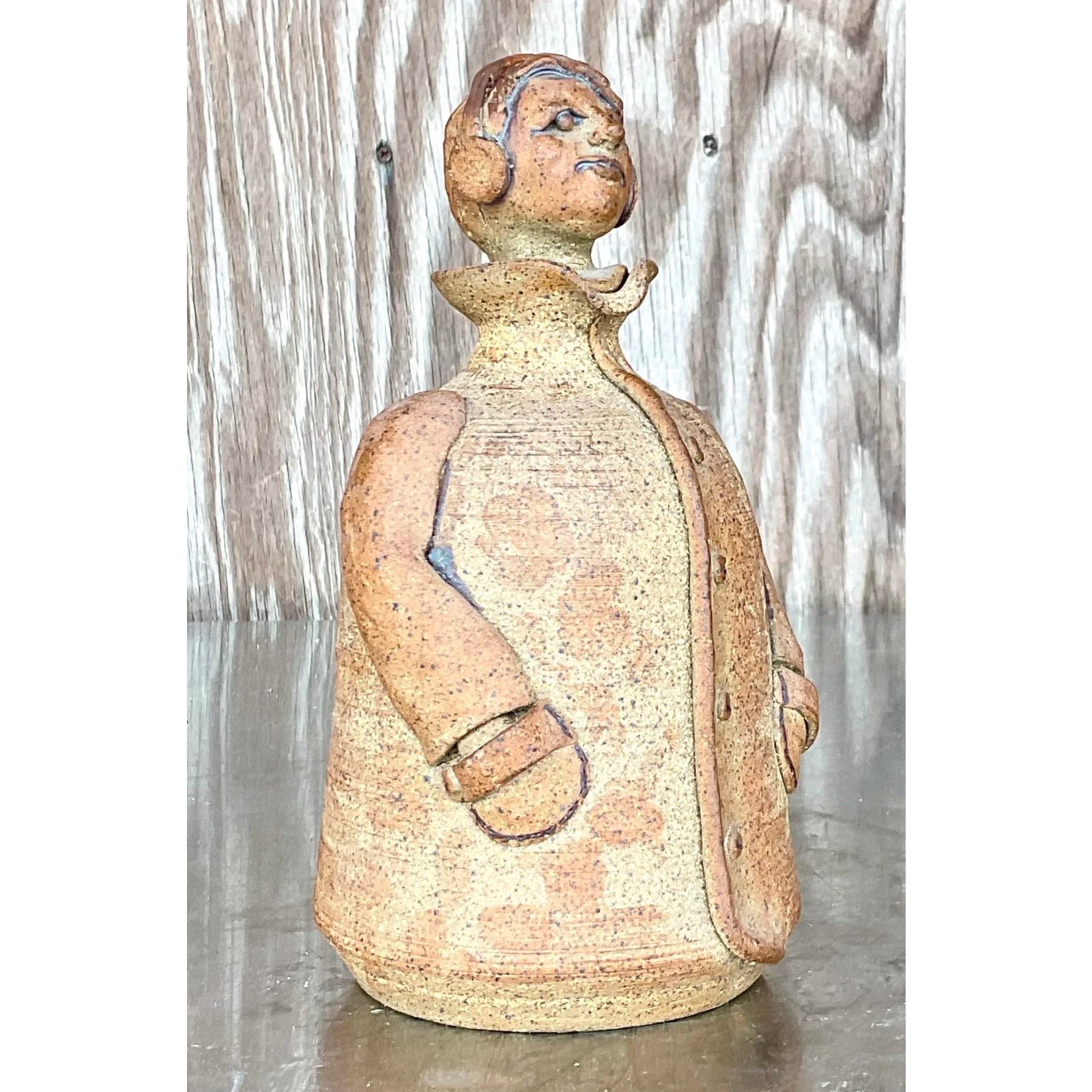 Vintage Boho Studio Pottery Decanter - Top view