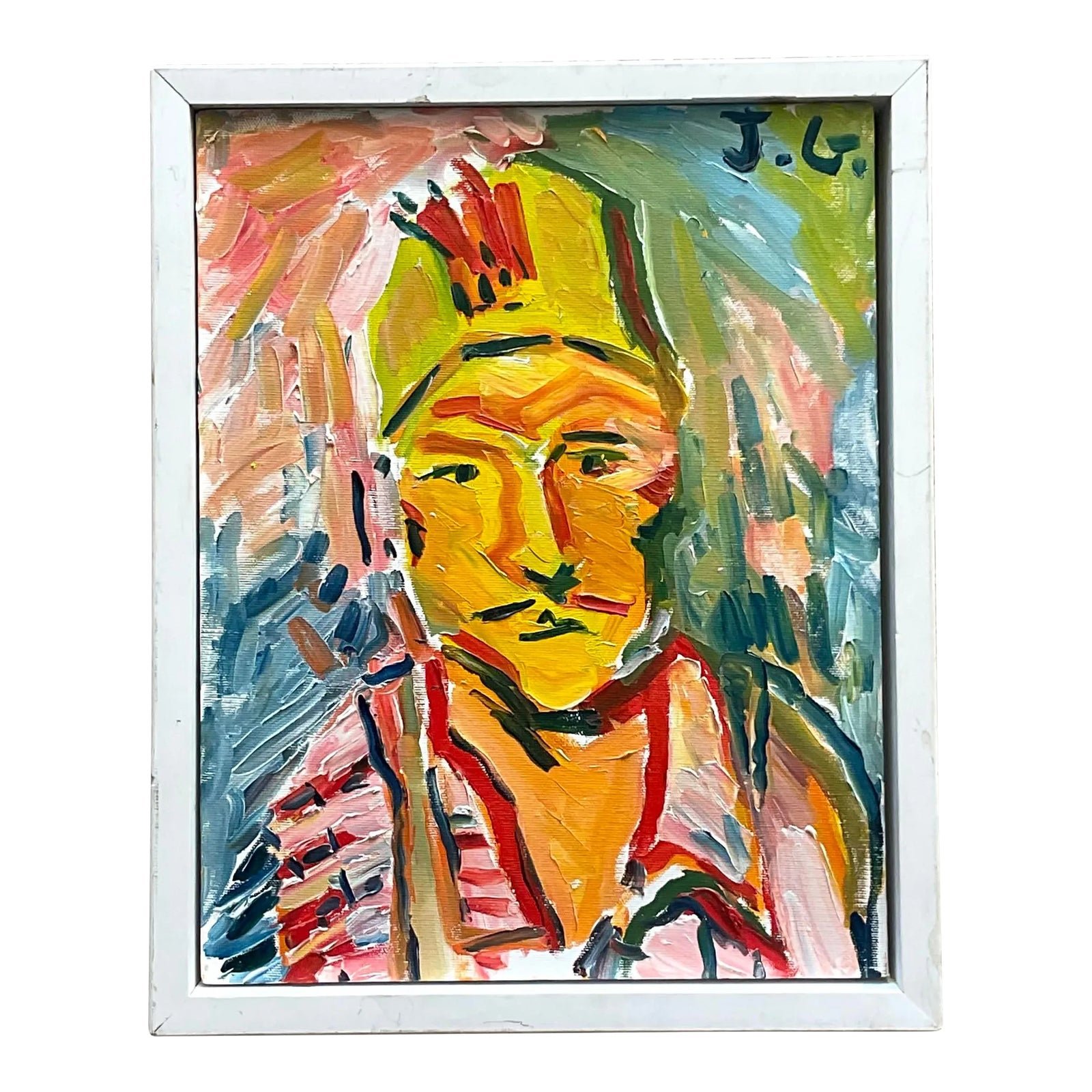 Vintage Fauvist Signed Original Oil Portrait Painting on Board