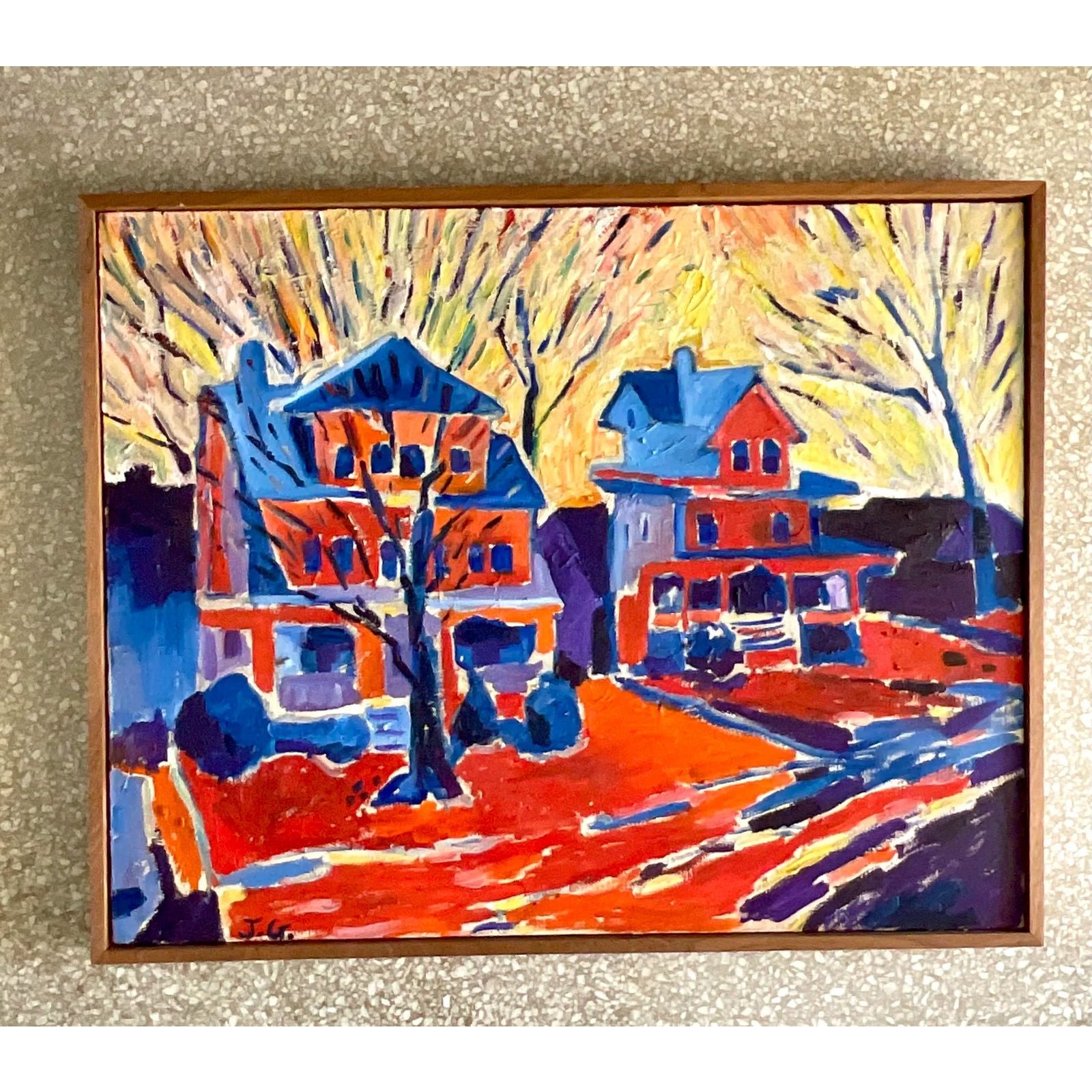 Vintage Boho Signed Original Abstract Expressionist Oil Painting on Canvas - Side view