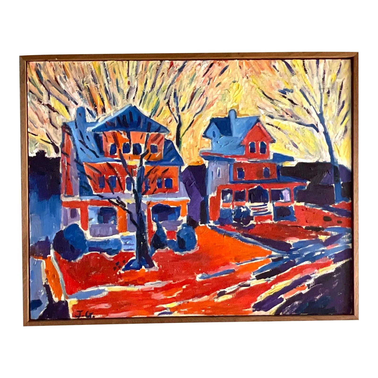 Vintage Boho Signed Original Abstract Expressionist Oil Painting on Canvas
