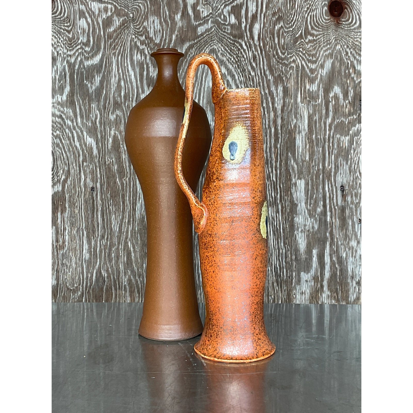 Vintage Boho Studio Pottery Vases - Set of 2 - Top view