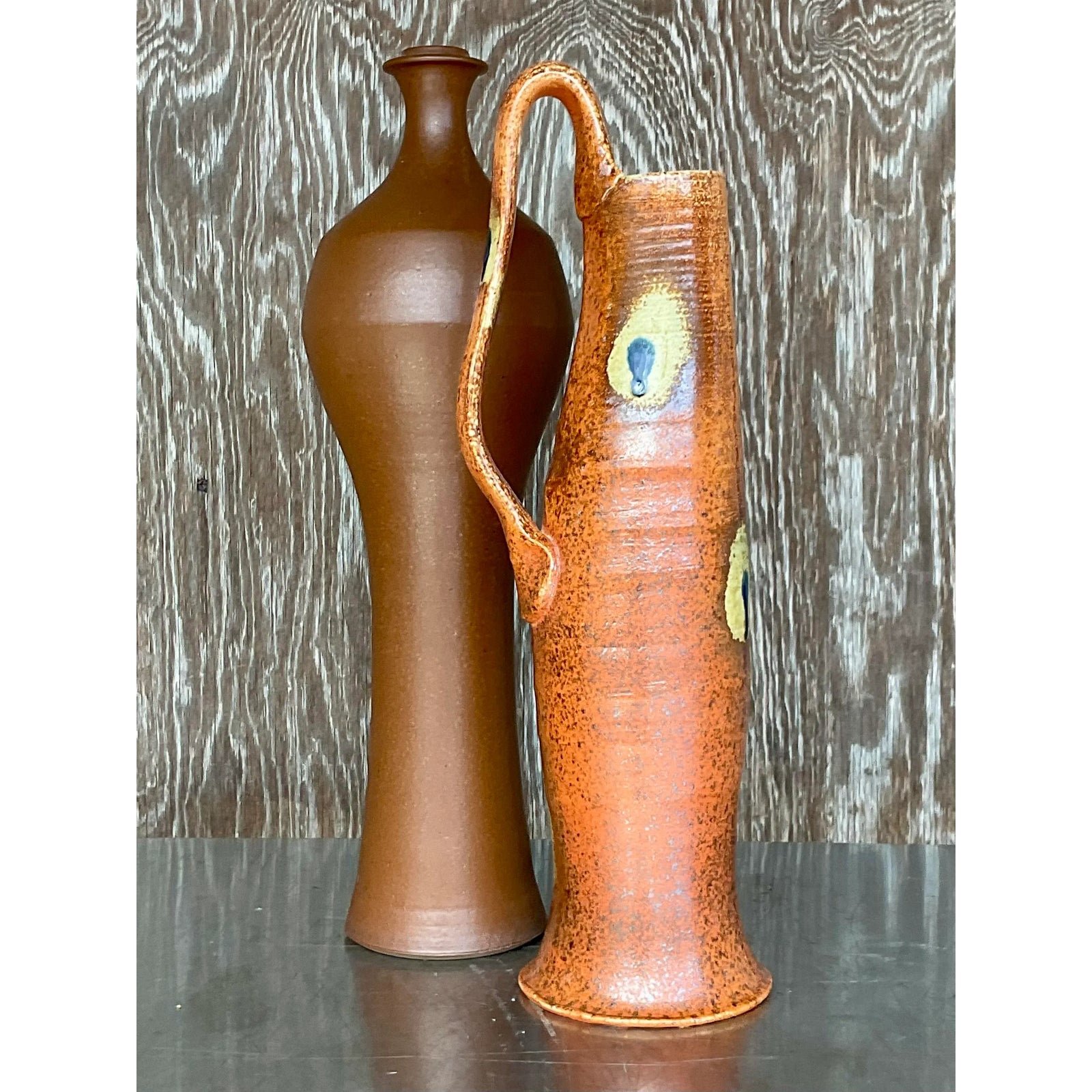 Vintage Boho Studio Pottery Vases - Set of 2 - Back view