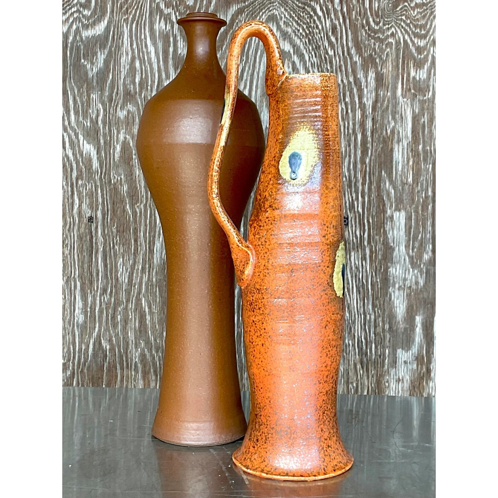 Vintage Boho Studio Pottery Vases - Set of 2 - Side view