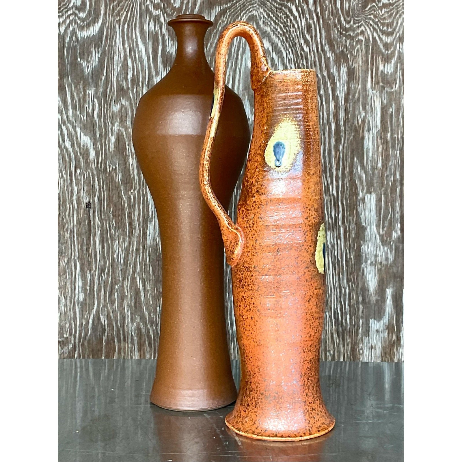 Vintage Boho Studio Pottery Vases - Set of 2 - Detail view