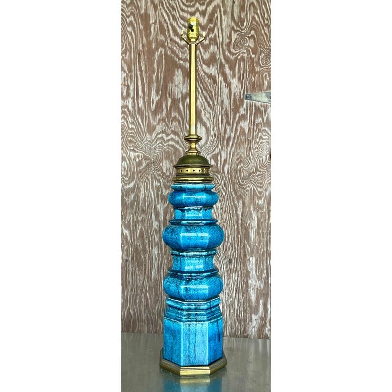 Vintage Stiffel Mid-Century Modern Glazed Ceramic Lamp - Detail view