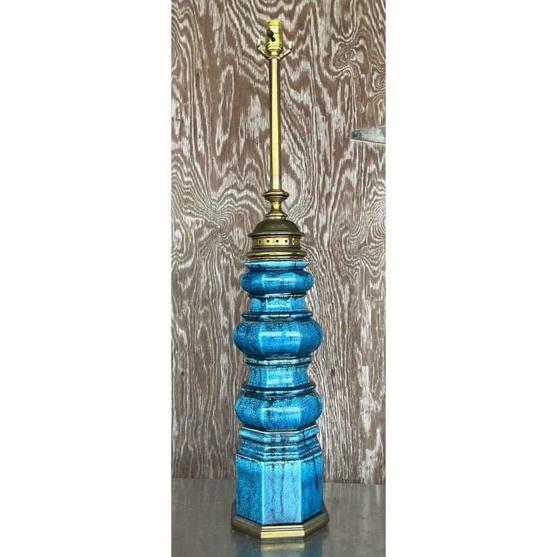Vintage Stiffel Mid-Century Modern Glazed Ceramic Lamp - Top view