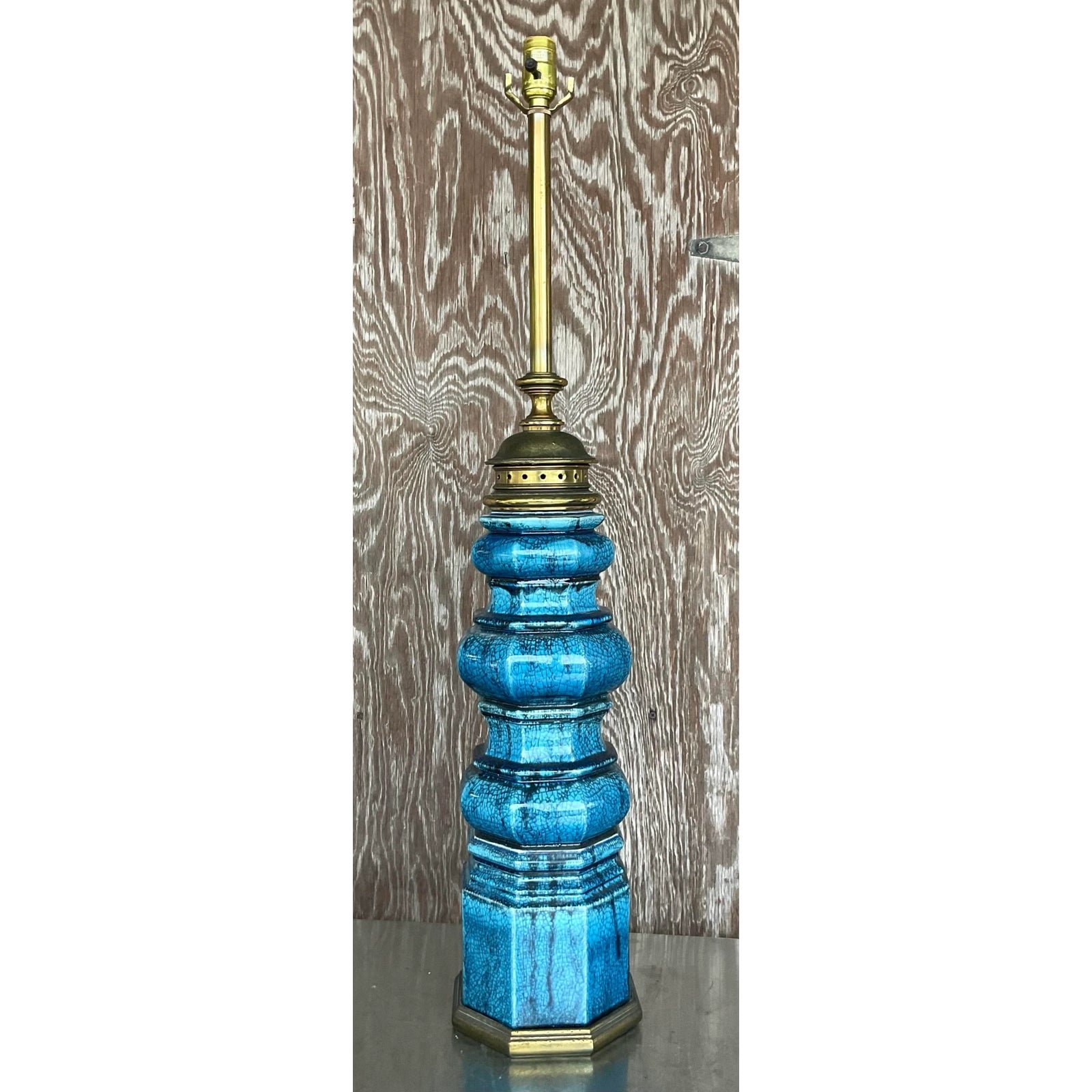 Vintage Stiffel Mid-Century Modern Glazed Ceramic Lamp - Side view