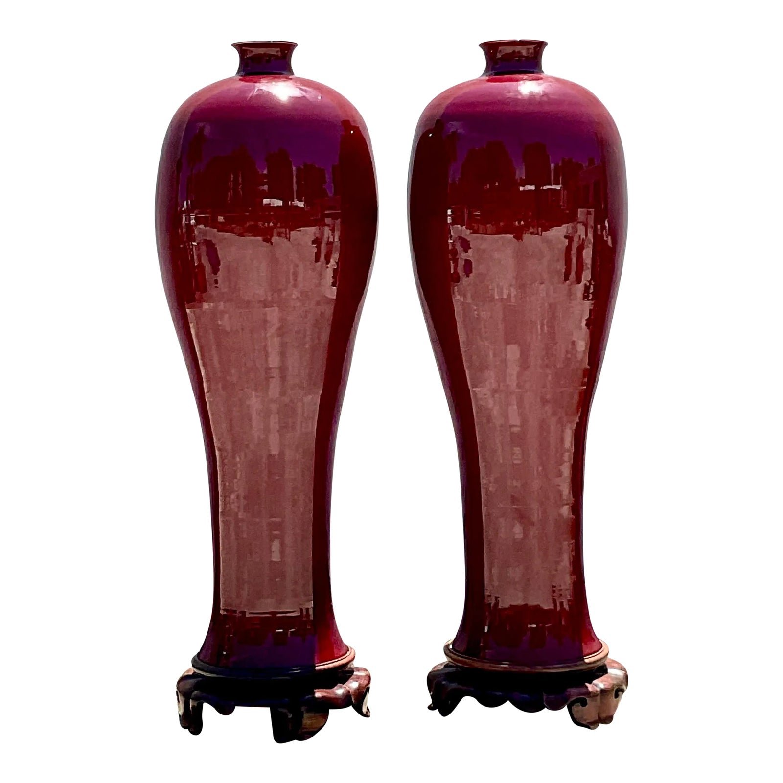 Vintage Boho Monumental “Sang De Bouf” Glazed Ceramic Vases - a Pair