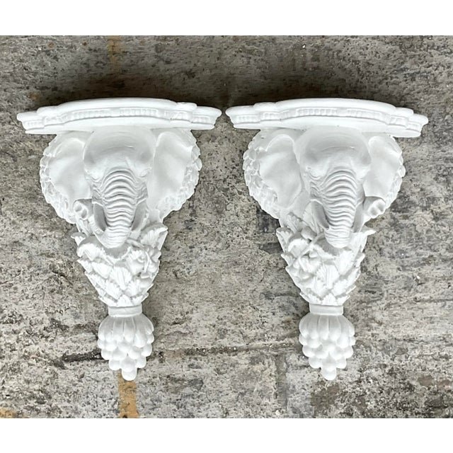 Vintage Boho Elephant Brackets - a Pair - Side view