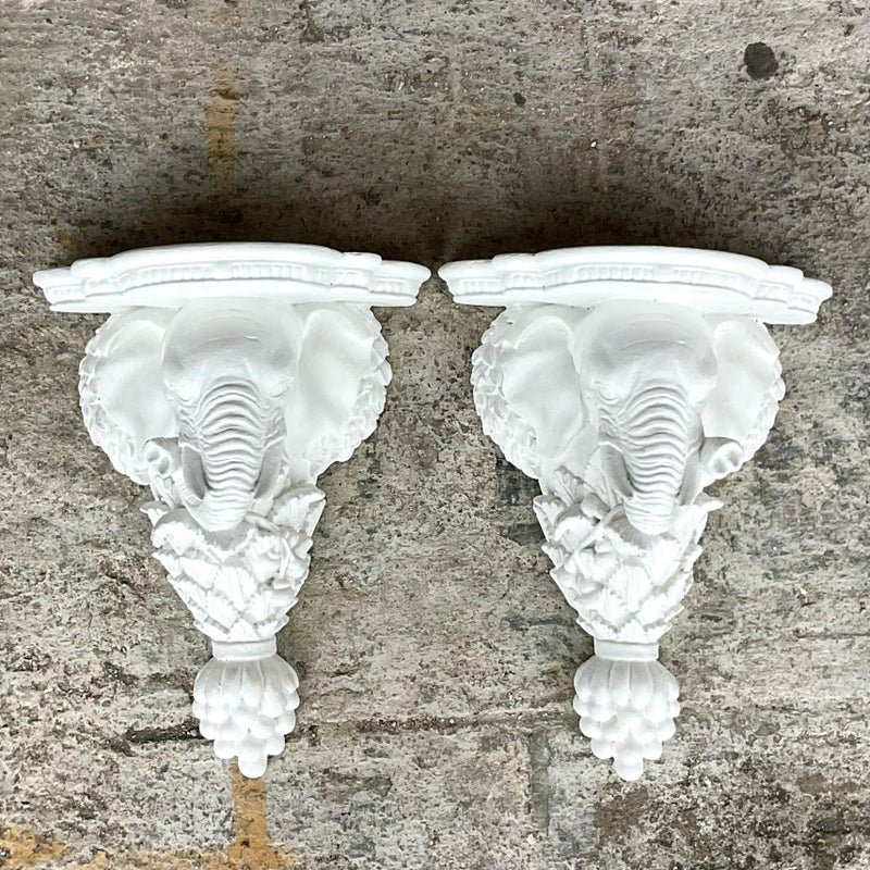 Vintage Boho Elephant Brackets - a Pair - Back view