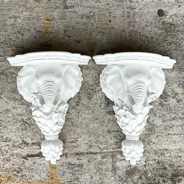 Vintage Boho Elephant Brackets - a Pair - Top view
