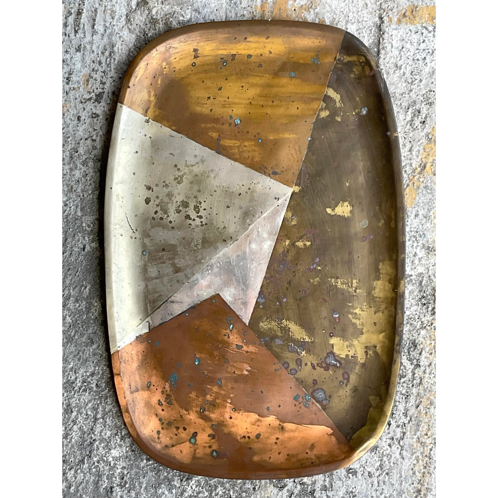 Vintage Boho Multi Metal Serving Tray - Side view