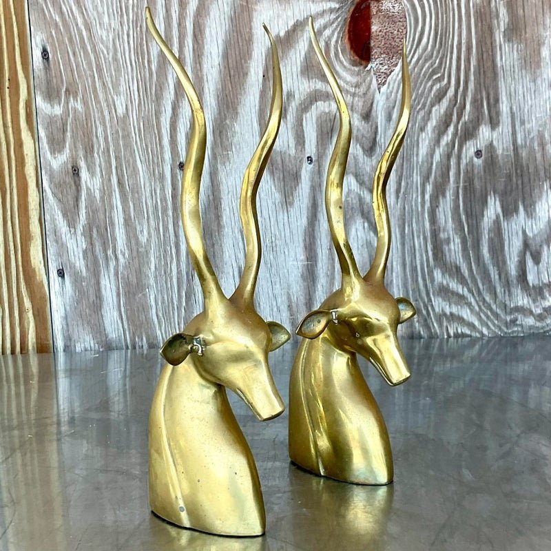 Vintage Boho Brass Antelope Bookends - a Pair - Detail view