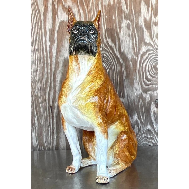 Vintage Boho Italian Glazed Ceramic Boxer - Detail view