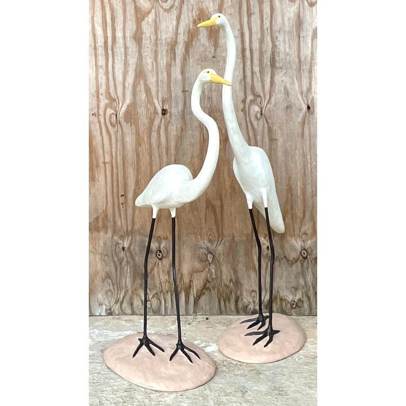 Vintage Boho Concrete Cranes - a Pair - Back view