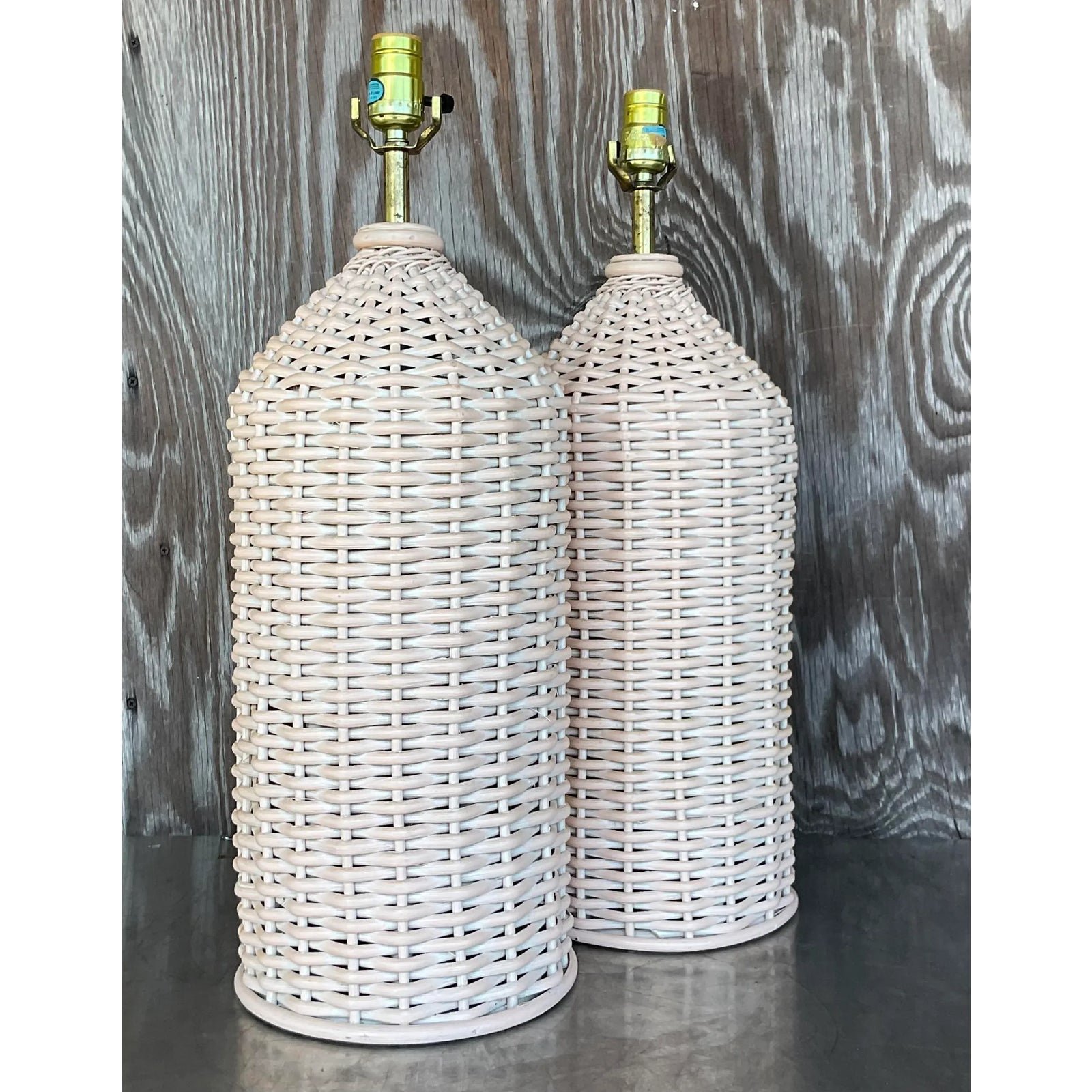 Vintage Coastal Woven Rattan Table Lamps - a Pair - Top view