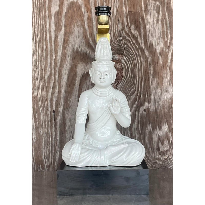 Vintage Asian Glazed Ceramic Table Lamp - Back view