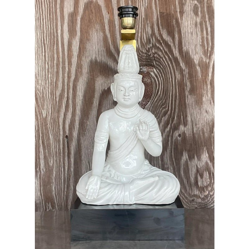 Vintage Asian Glazed Ceramic Table Lamp - Top view