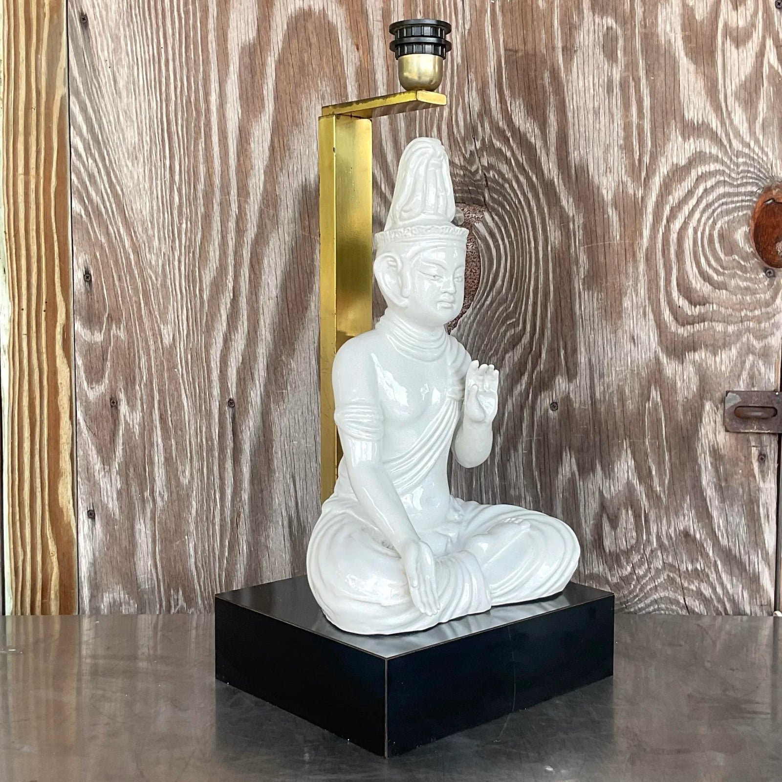 Vintage Asian Glazed Ceramic Table Lamp - Detail view