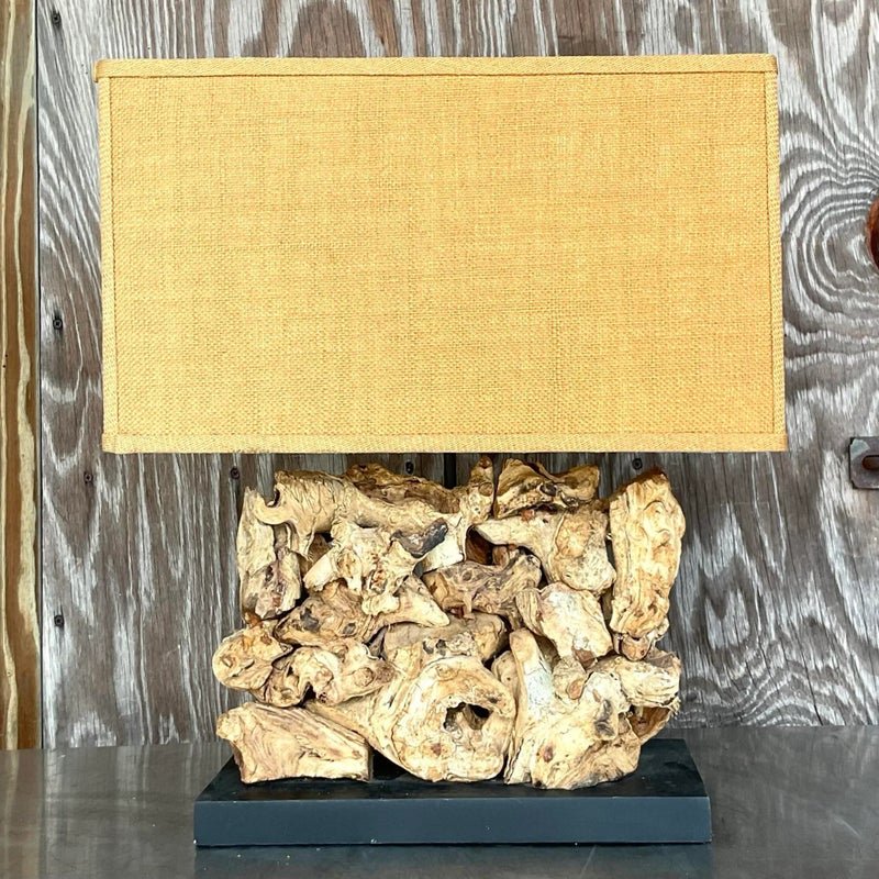 Vintage Boho Wood Knot Table Lamp - Detail view