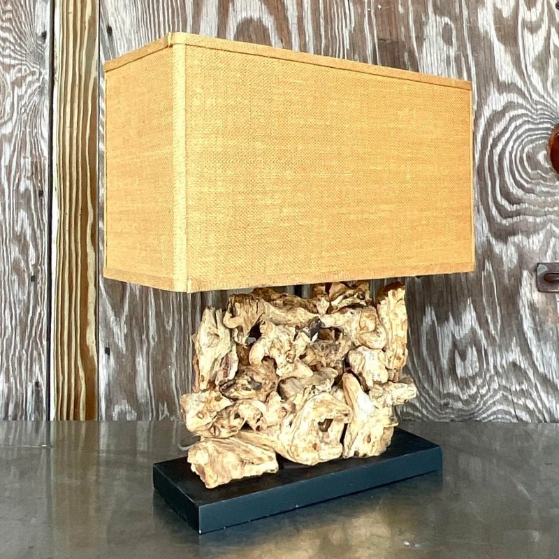 Vintage Boho Wood Knot Table Lamp - Side view