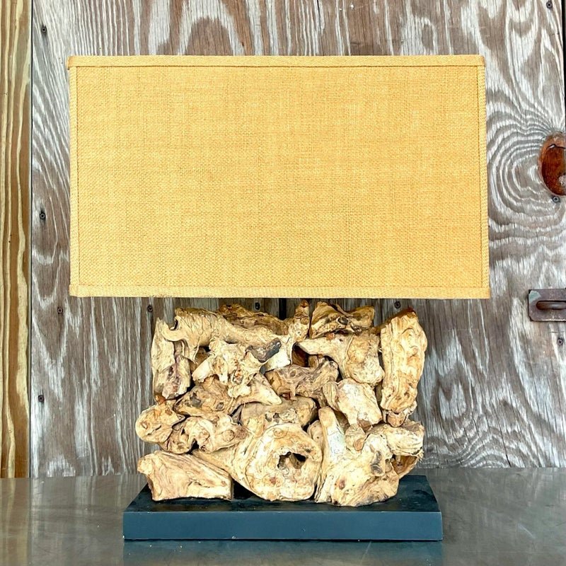 Vintage Boho Wood Knot Table Lamp - Back view