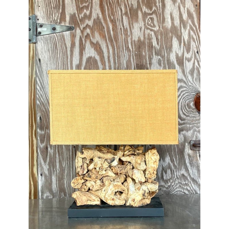 Vintage Boho Wood Knot Table Lamp - Top view